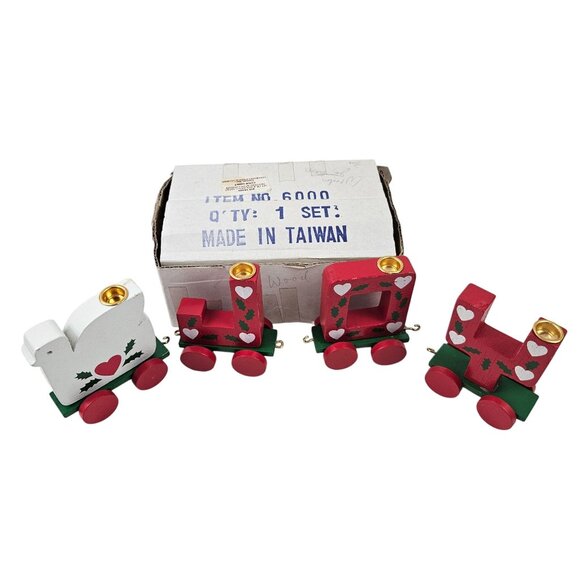 Lego Joy Train Set Of 4 Painted Wooden Candle Holders Current 1984 Christmas - Picture 9 of 9